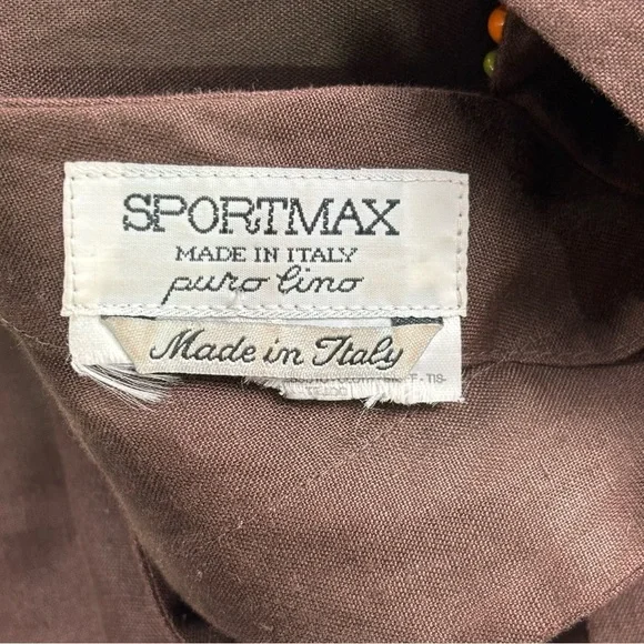 VTG Max Mara Sportmax Linen Dress Women M Beaded Neck Italy Resort Luxury Brown - Picture 6 of 14